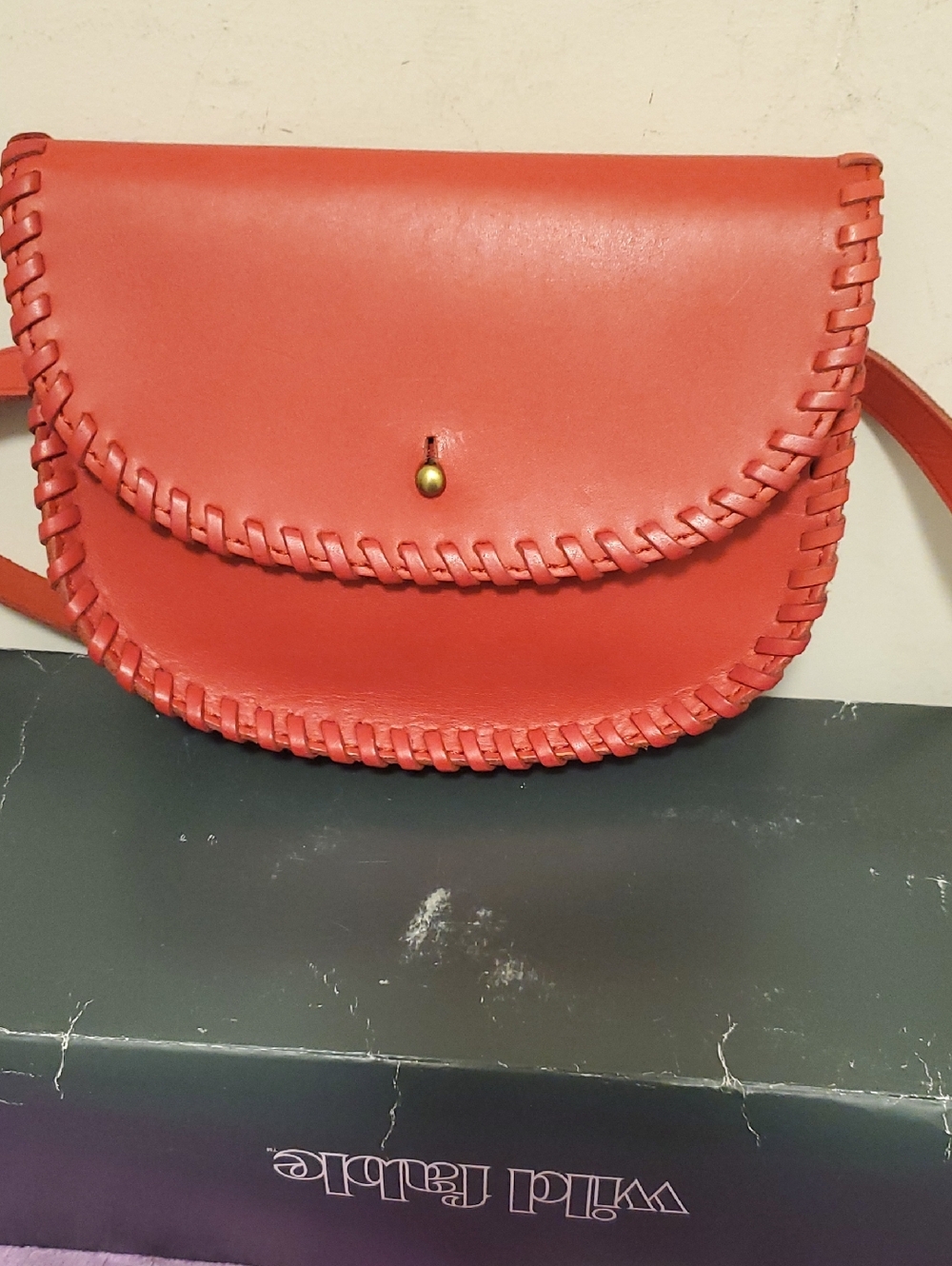 Woven Trim Coral Crossbody Bag